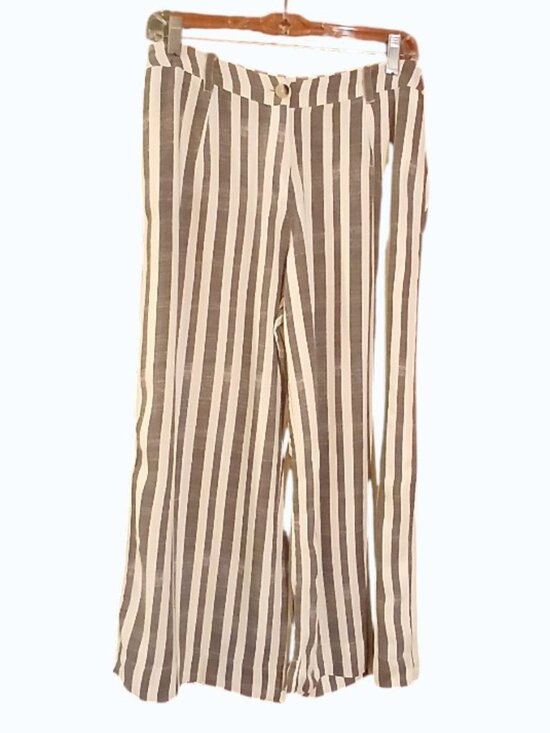 Bombay Paisley Pants - BOMBAY PAISLEY Gray/White Stripe Wide Leg/Palazzo Pants